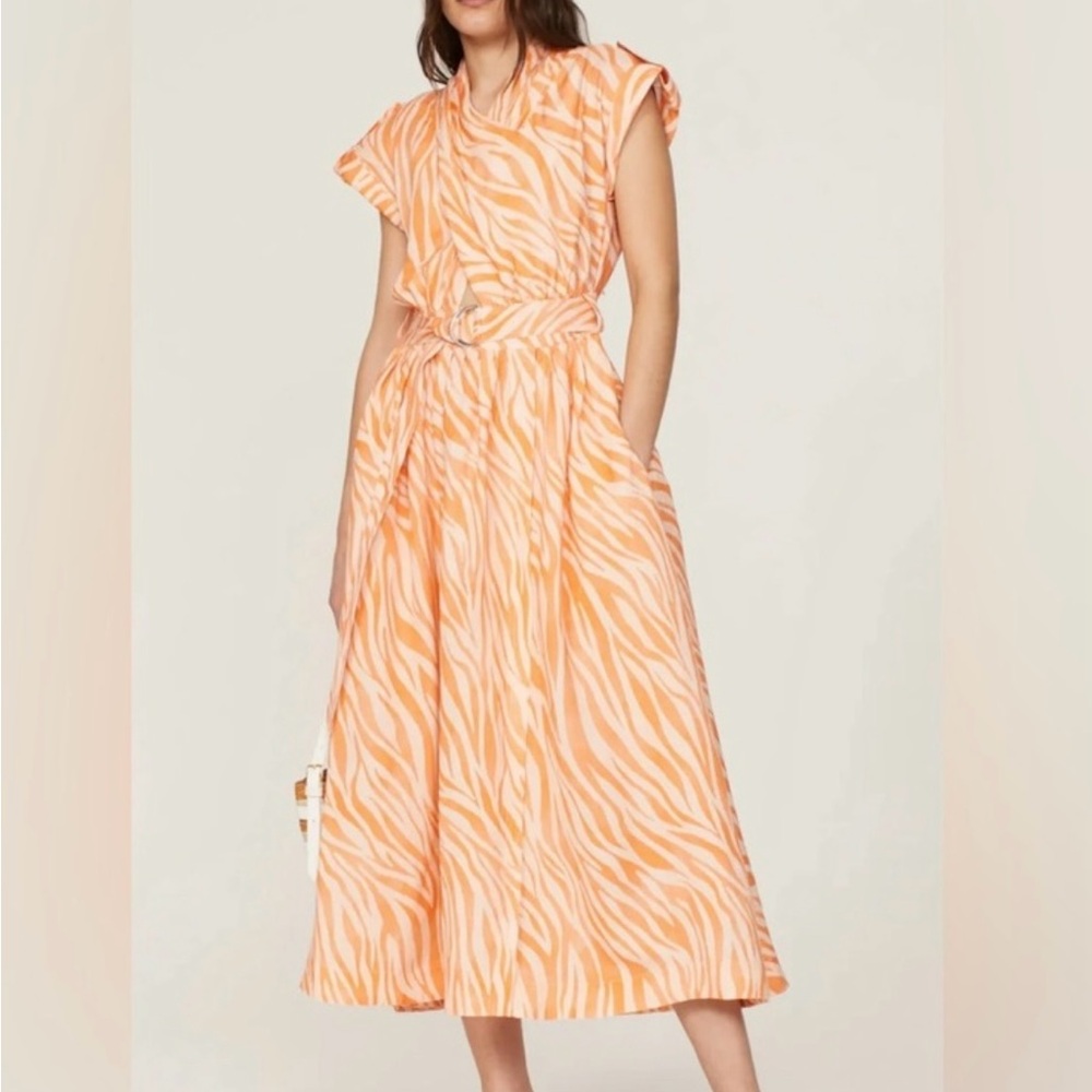Derek Lam Vibrant Orange Zebra Midi Dress